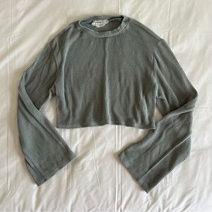 Urban Outfitters Renewal Ribbed Crop Top Long Sleeve in Sage Blue Green